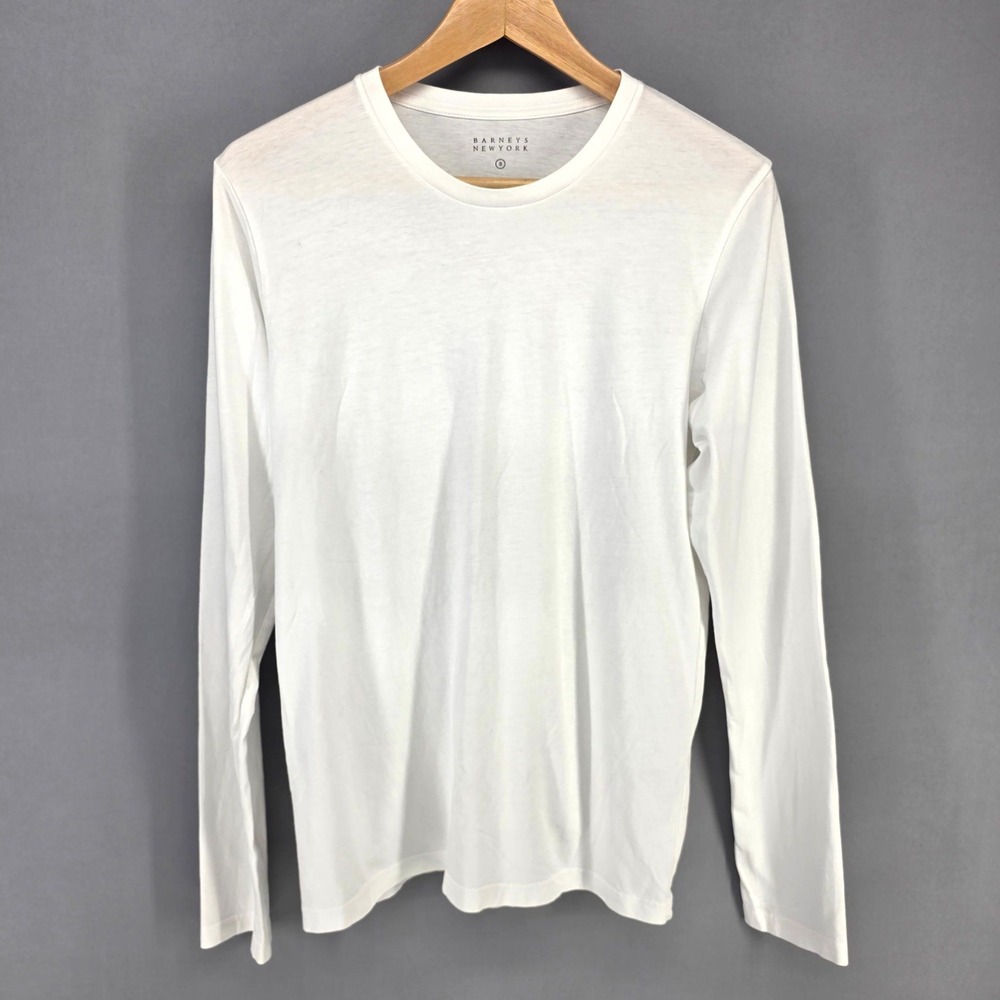 Barneys New York Long Sleeve Tee Mens S White Crewneck Essential Minimalist Base